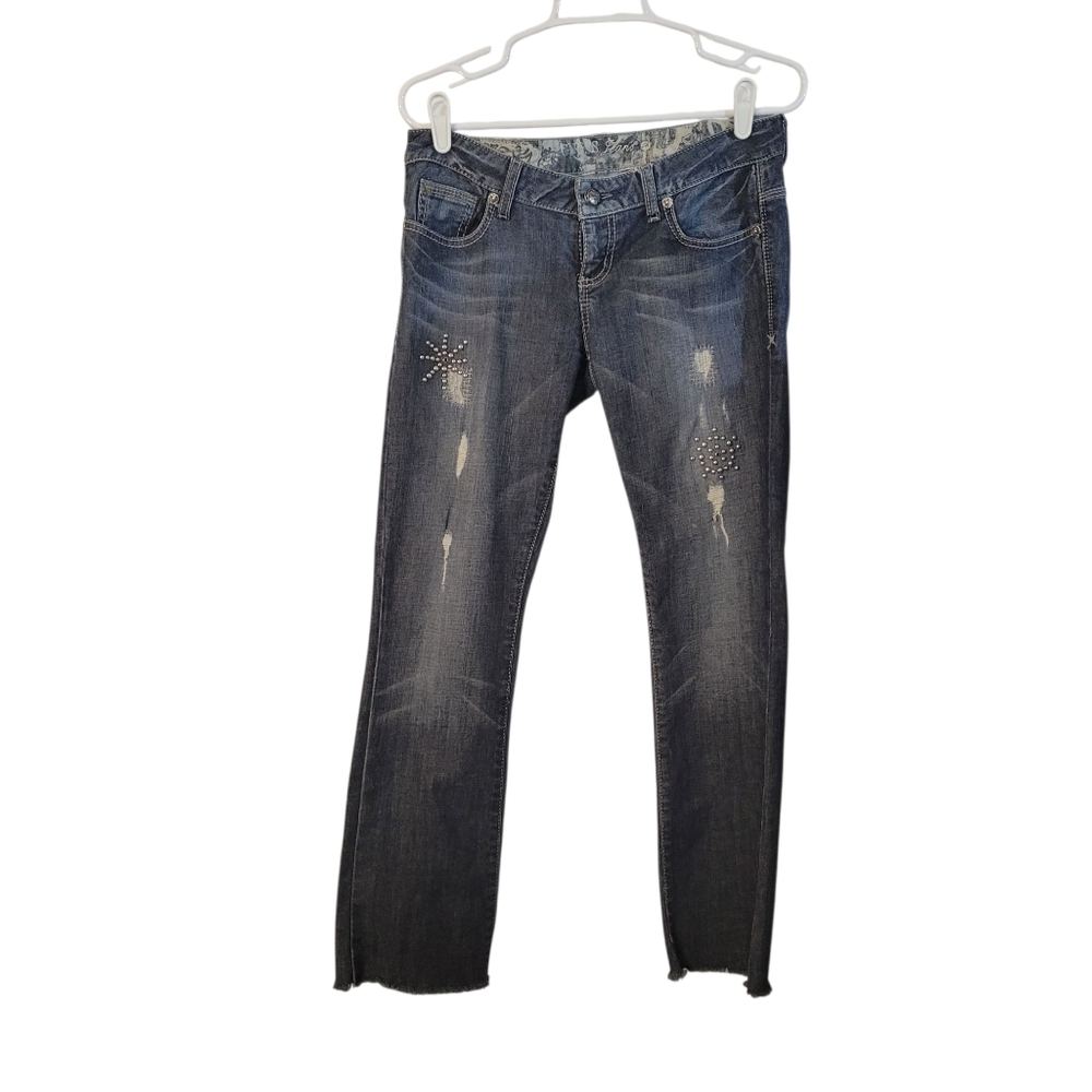 Guess straight leg distressed‎ embellished stretch jeans womens size 28